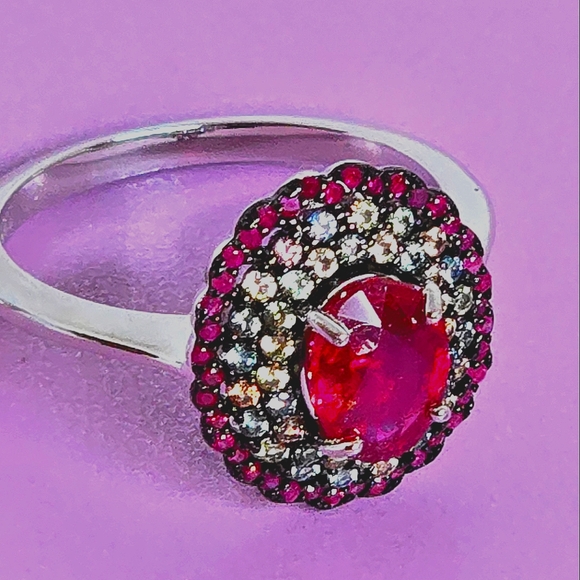 925 Sterling Silver Ring Sz 7.75 with Natural Oval Ruby 6×8mm & Myanmar Sapphire - Picture 11 of 12